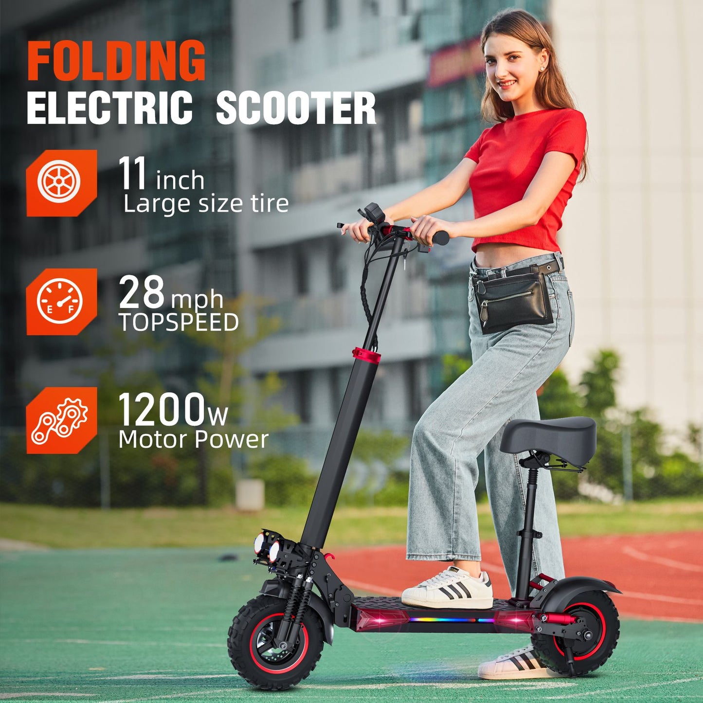 J-11MAX Adult Folding Electric Scooter 1200W 48V18AH Super Motor 11" Solid Tires