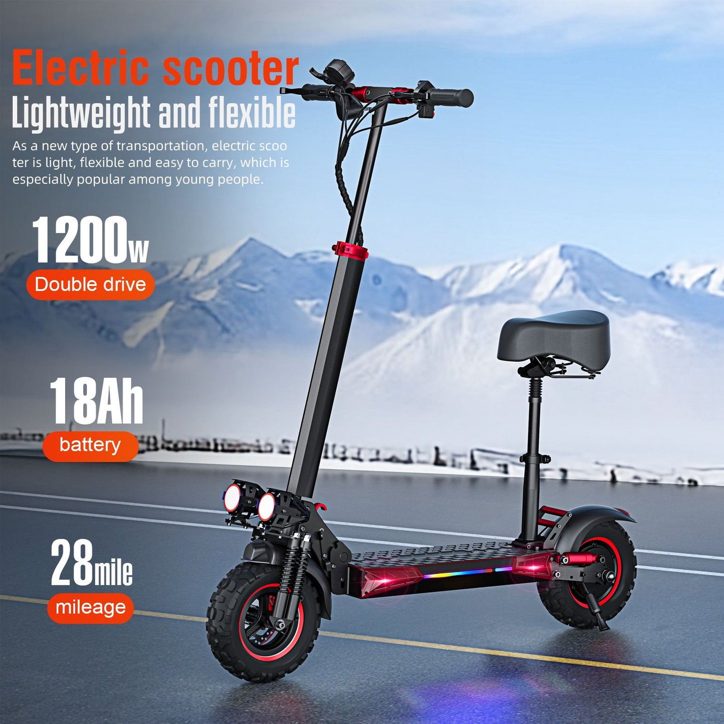 J-11MAX Adult Folding Electric Scooter 1200W 48V18AH Super Motor 11" Solid Tires